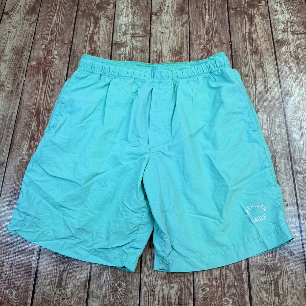 American Eagle All Day Short Swim Trunks Mens Small Teal Mesh Lined Pockets